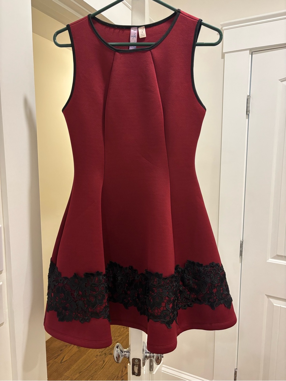 Red Mini Dress with Black Lace Trim